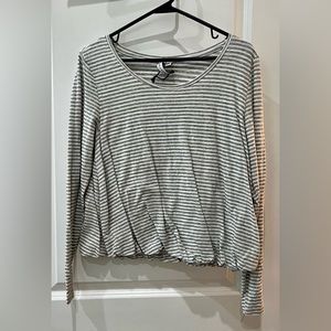 Grace + Karma, long sleeve knit blouse, gray & white stripes
